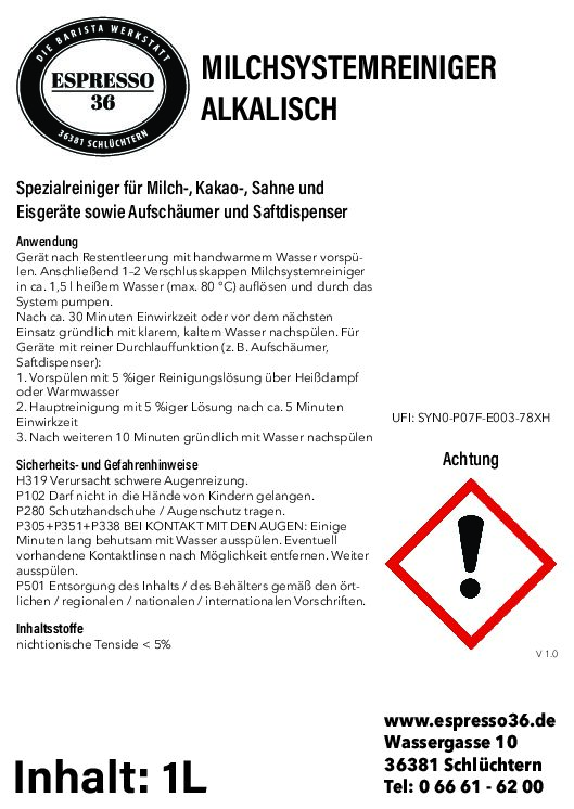 espresso36 Milchsystemreiniger (alkalisch) 1l – Bild 2