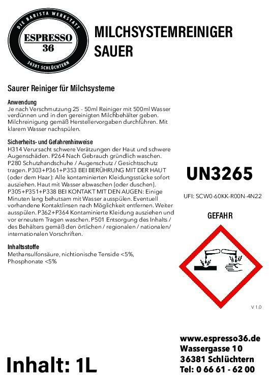espresso36 Milchsystemreiniger (sauer) 1l – Bild 2